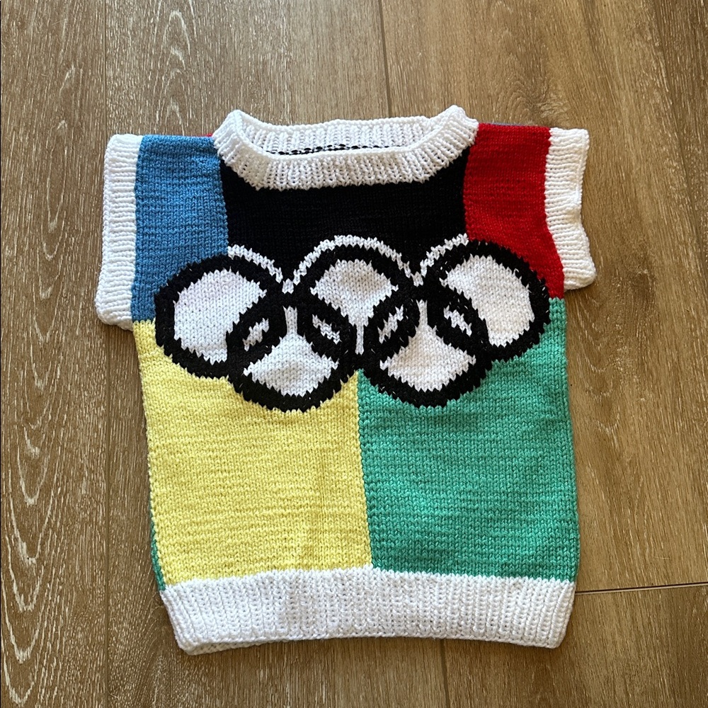 Vintage 1980s Kids Knit Sweater Featuring a ColorBlock Design with OlympicRings